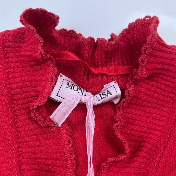 Monnalisa Red Bow Detail Little Girls Cardigan N276-90 - Picture 3 of 9